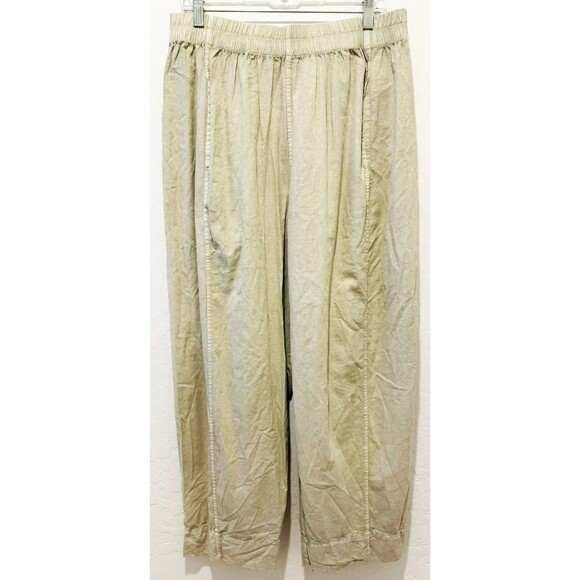 FREE PEOPLE Women's Khaki Beige Wide Leg Cotton Rayon Crop Ankle Pants sz. Large - Picture 1 of 6